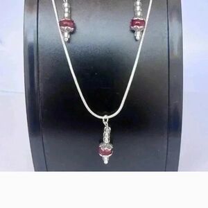 Elegant Silver and Red Jewelry Set